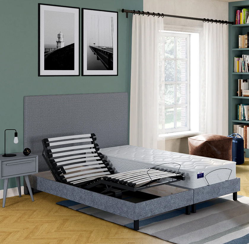 Lit électrique tapissier duo Precisio + matelas mousse Prio Lit électrique tapissier duo Precisio + matelas mousse Prio