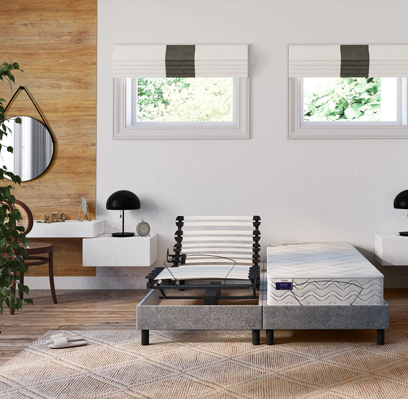 Lit électrique tapissier duo Gravity + matelas latex Roma Lit électrique tapissier duo Gravity + matelas latex Roma
