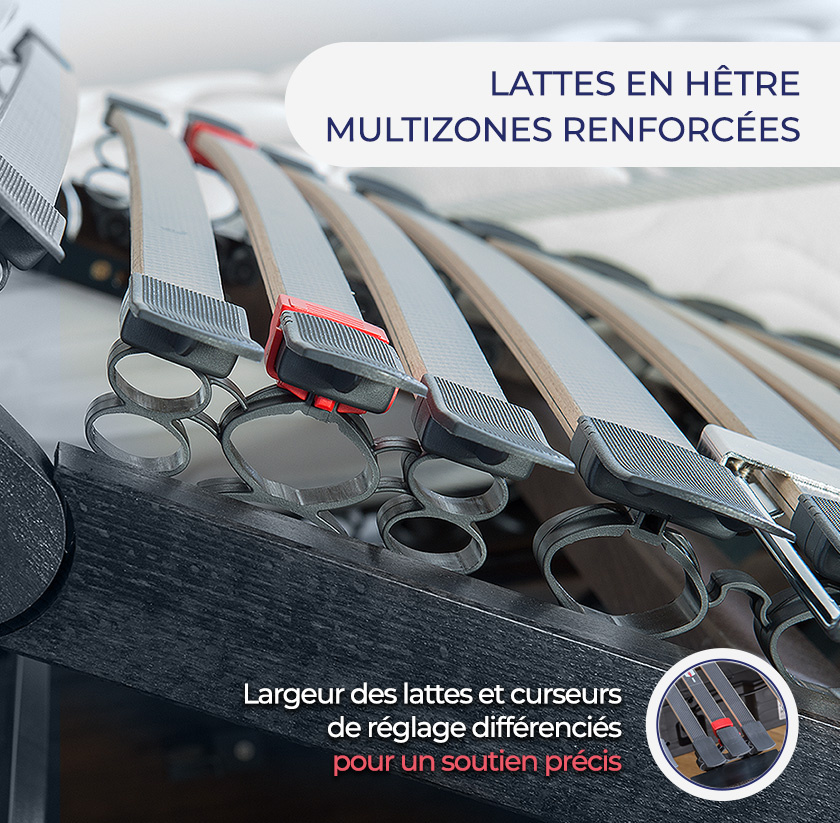 Sommier électrique 1 personne à lattes HARMONIE 2 moteurs tapissier Sommier électrique 1 personne à lattes HARMONIE 2 moteurs tapissier